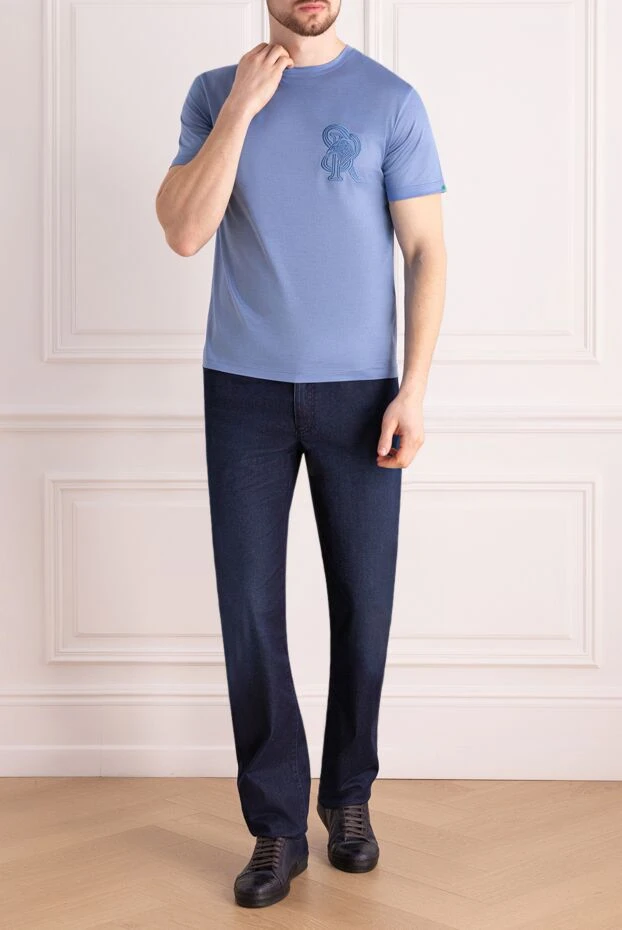 Stefano Ricci футболка из хлопка мужская голубая 176530 - фото 2