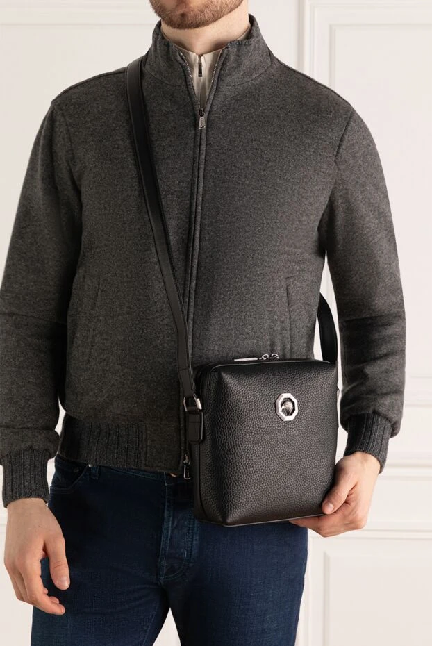 Ерлерге арналған қара шынайы былғары сөмке - фото 2