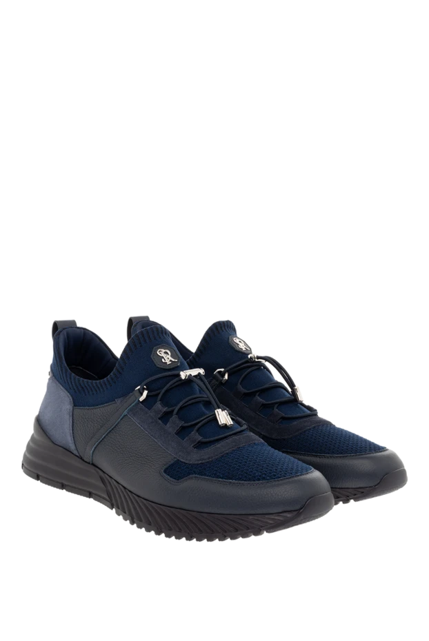 Stefano Ricci кроссовки из кожи и полиэстера мужские синие 176542 - фото 3