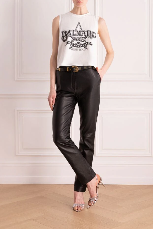 Balmain woman women's black genuine leather trousers купить с ценами и фото 176579 - photo 2