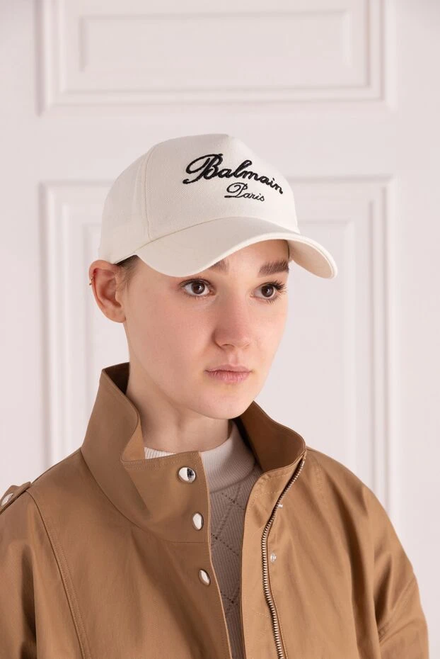 Balmain woman women's white cotton cap купить с ценами и фото 176606 - photo 2