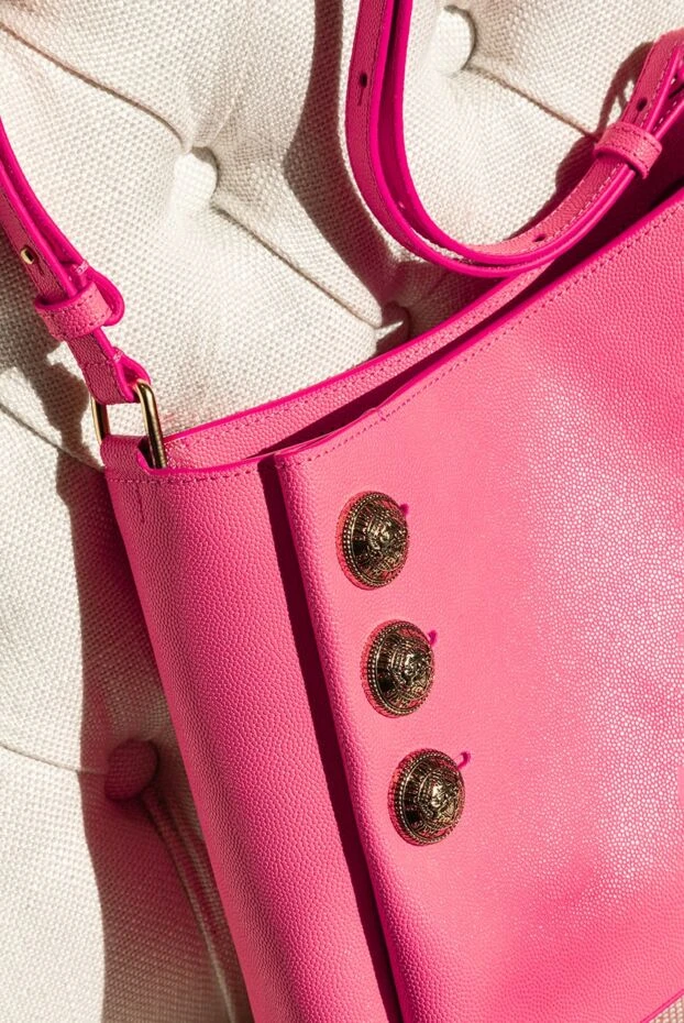 Balmain қызғылт түсті әйелдер былғары сөмкесі 176608 - фото 3