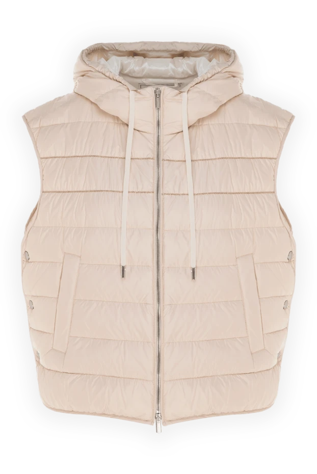 Women's beige matte polyester vest with voluminous quilting and drawstring in the hood - photo 1