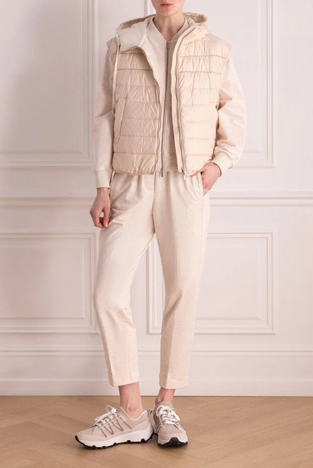 Peserico women's beige matte polyester vest with voluminous quilting and drawstring in the hood 176616 - photo 2