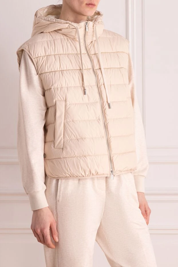 Peserico women's beige matte polyester vest with voluminous quilting and drawstring in the hood 176616 - photo 3
