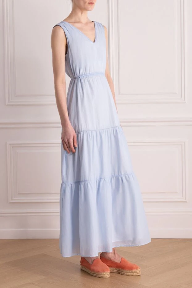 Peserico платье макси из хлопка с ярусной юбкой небесно-голубого цвета
 176623 - фото 3