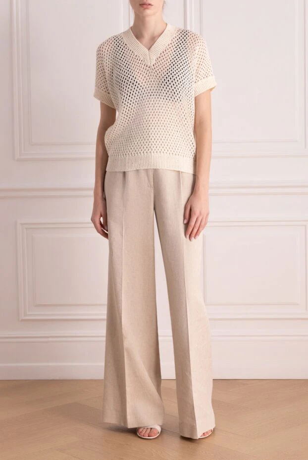 Блуза из хлопка и полиэстера женская бежевая - фото 2