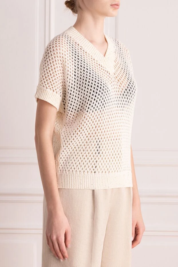 Peserico блуза из хлопка и полиэстера женская бежевая 176634 - фото 3