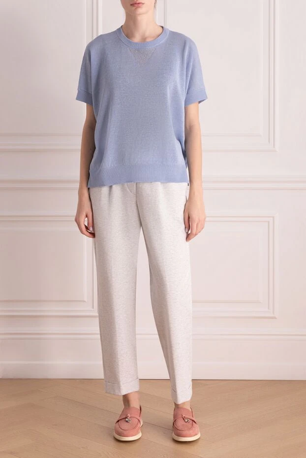 Peserico блуза из льна и хлопка женская голубая 176646 - фото 2