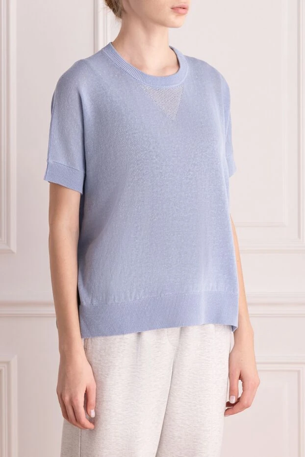 Peserico блуза из льна и хлопка женская голубая 176646 - фото 3