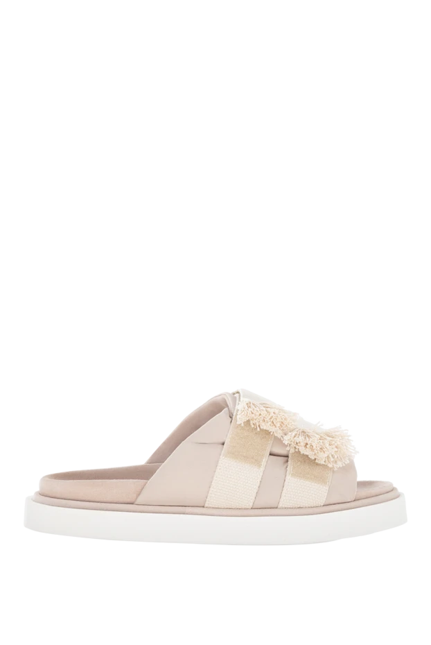 Шлепанцы из замши и нейлона женские бежевые - фото 1