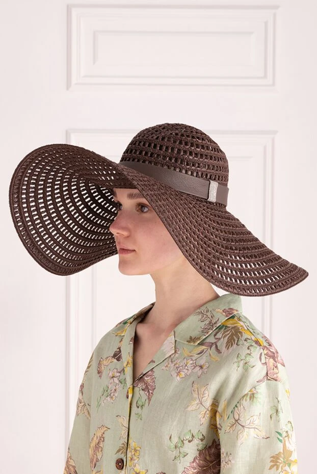 Peserico шляпа с широкими полями из плетёной рафии в шоколадном цвете
 176657 - фото 3