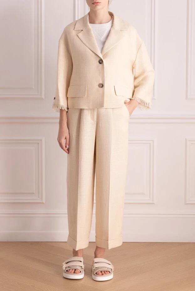 Peserico костюм со штанами из льна и вискозы женский бежевый с брюками 176686 - фото 2