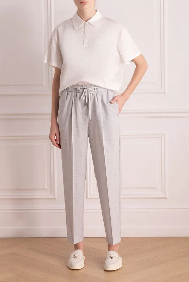 Peserico белі серпімді және манжеттері бар кең әйелдер шалбары
 176695 - фото 2