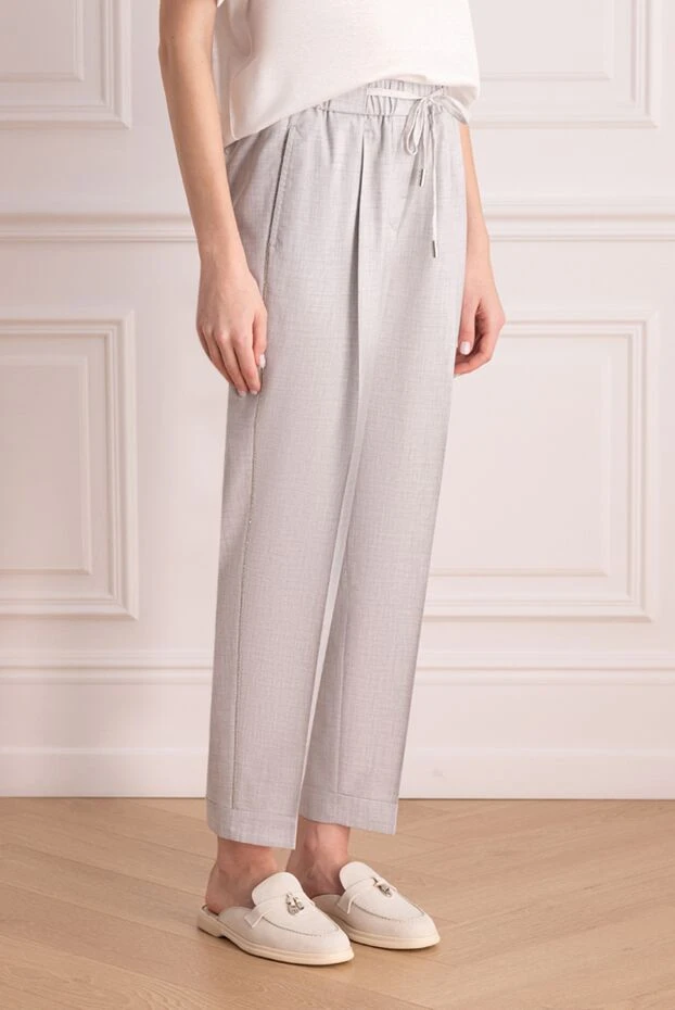 Peserico белі серпімді және манжеттері бар кең әйелдер шалбары
 176695 - фото 3