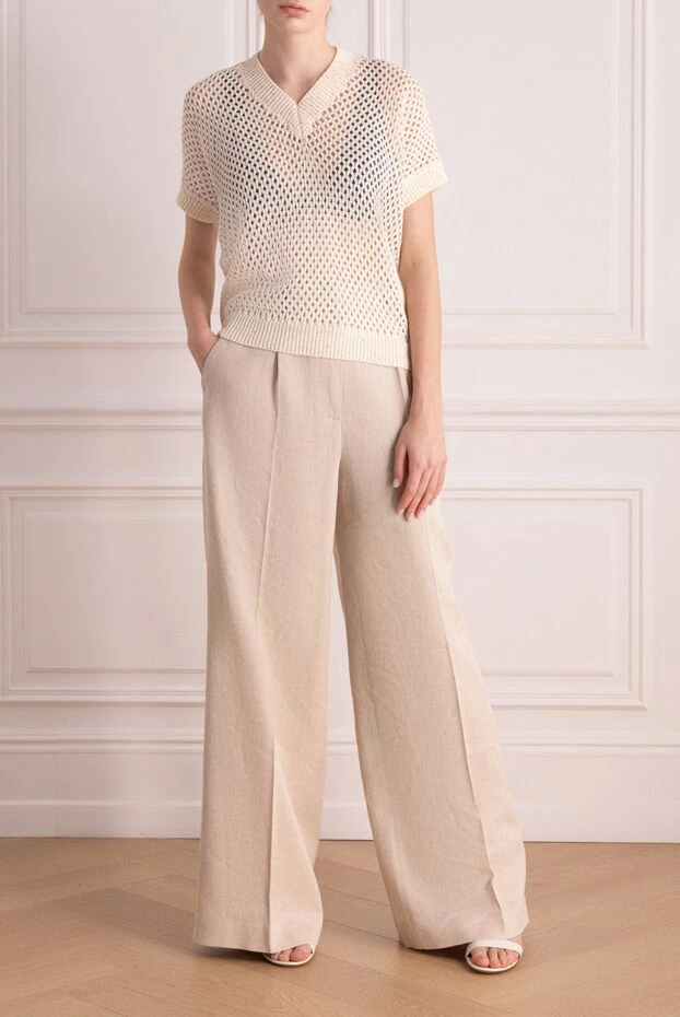 Әйелдердің жазғы шалбары, бежевый, түзу кесілген - фото 2