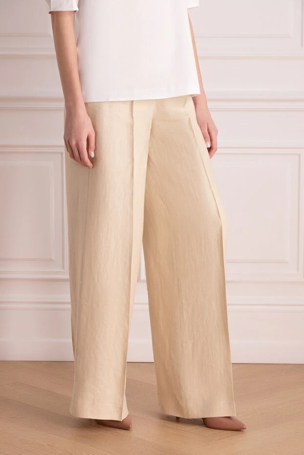 Peserico ашық бежевый зығыр матадан тігілген кең аяқты шалбар
 176706 - фото 3