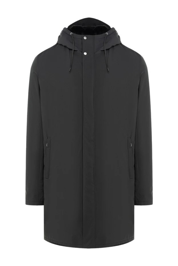 Ерлерге арналған түкті қара нейлон курткасы - фото 1