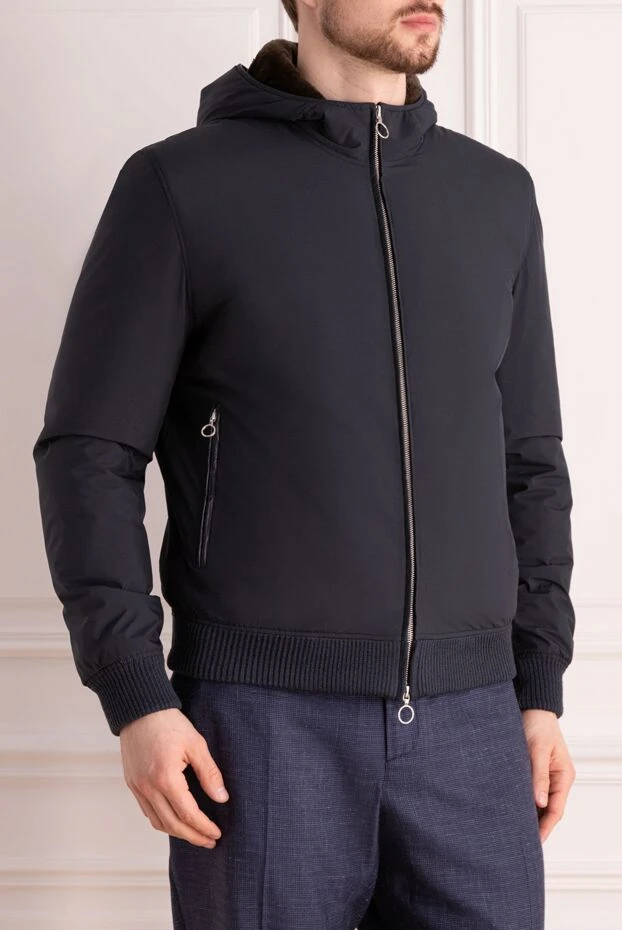 Seraphin nylon jacket with fur blue for men 176713 - photo 3
