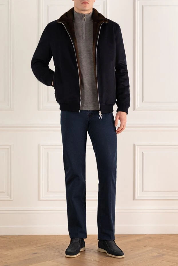 Gray cashmere jacket with fur for men - photo 2