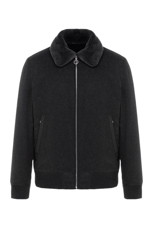 Қара түсті ерлерге арналған кашемир жүні және крокодил былғары курткасы - фото 1