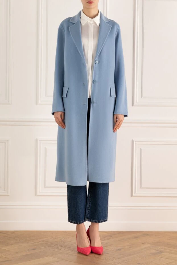 P.A.R.O.S.H. woman women's blue wool and cashmere coat купить с ценами и фото 176730 - photo 2