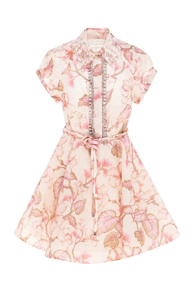 Women's pink dress made of linen and silk - photo 1