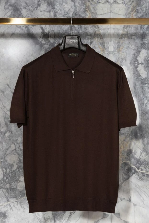 Поло мужское из шёлка однотонное на молнии глубокого шоколадного тона
- фото 2