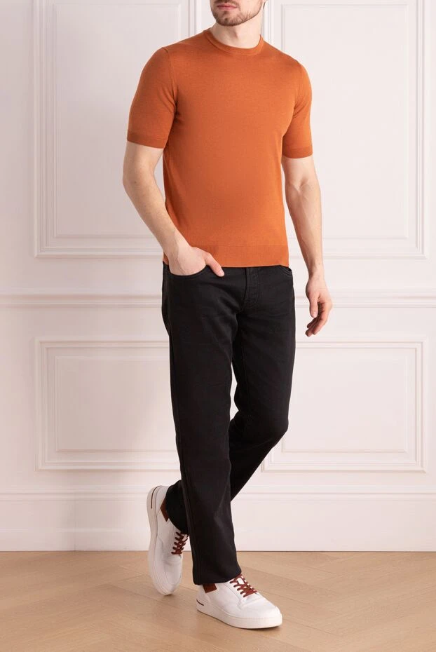 Cesare di Napoli man short sleeve jumper made of silk and cotton, men's orange купить с ценами и фото 176953 - photo 2