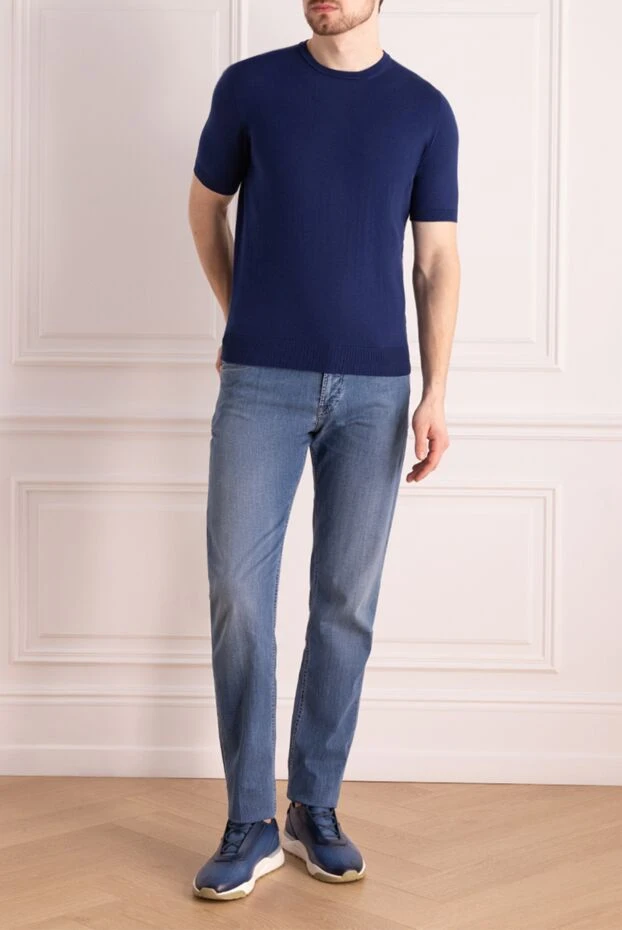 Cesare di Napoli man men's blue short sleeve cotton jumper купить с ценами и фото 176959 - photo 2