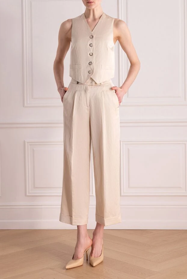 Peserico бежевый костюм из льна с жилетом на пуговицах женский 176968 - фото 2