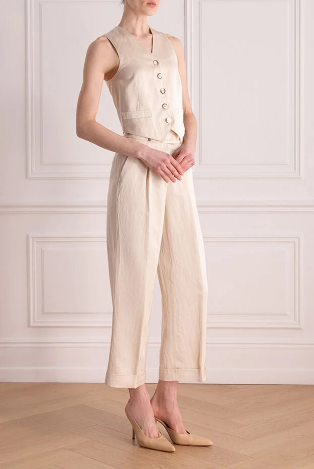 Peserico бежевый костюм из льна с жилетом на пуговицах женский 176968 - фото 3