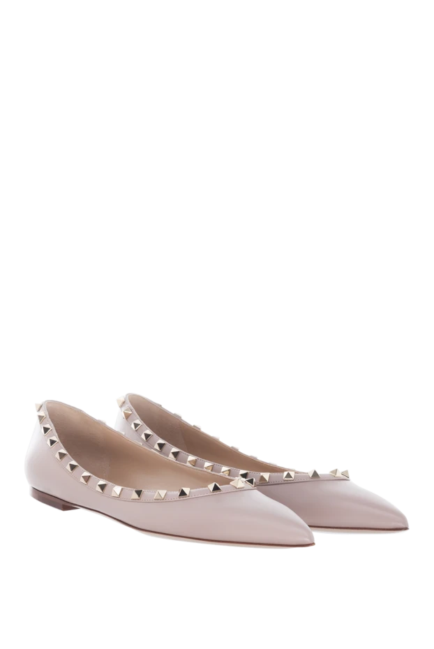 Valentino балетки кожаные женские с квадратными клёпками бежевые
 176977 - фото 3