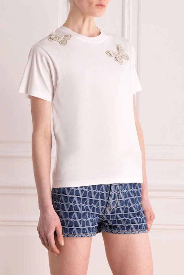 Valentino футболка белая с декором кристаллами в форме бабочек 176997 - фото 3