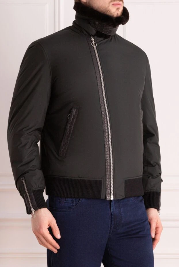 Seraphin men's black jacket with crocodile skin and fur trim
 177087 - photo 3