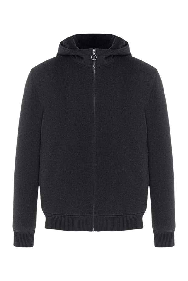 Жұмсақ жылы кашемирден және үлбірден тігілген қара капюшонды ерлерге арналған күрте - фото 1