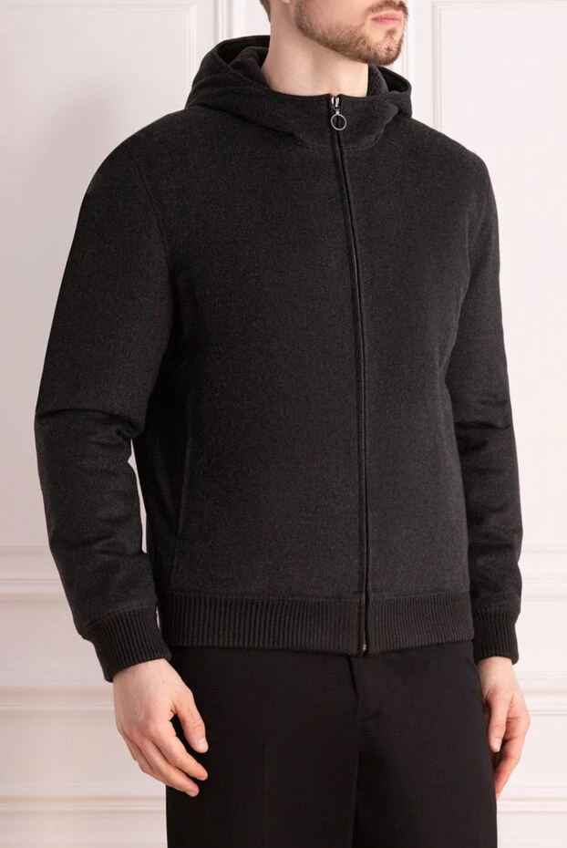 Seraphin men's black hooded jacket made of soft warm cashmere and fur 177088 - photo 3