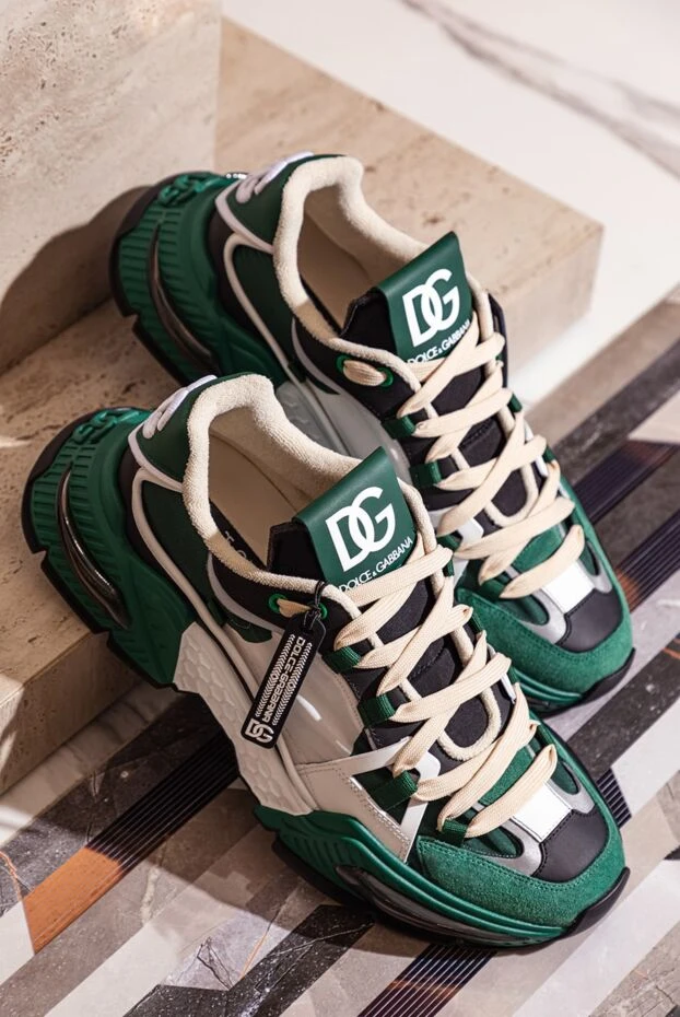 Dolce & Gabbana жасыл түсті ерлерге арналған былғарыдан және нейлоннан жасалған кроссовкалар 177089 - фото 2