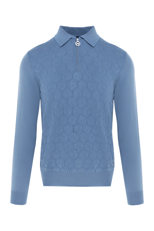 Long-sleeved polo shirt made of silk and cotton for men blue - photo 1