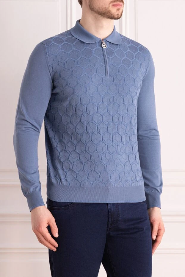 Stefano Ricci поло с длинным рукавом из шелка и хлопка мужское голубое с длинным рукавом 177135 - фото 3