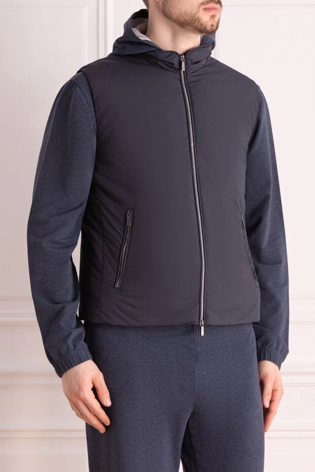 Moorer мужской жилет в тёмно-синем цвете с лаконичным кроем и воротником-стойкой, 177162 - фото 3