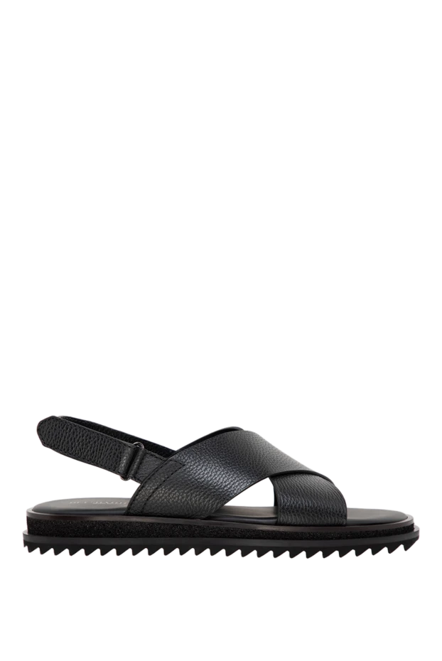 Black leather sandals with a wide fit and a textured sole
- photo 1