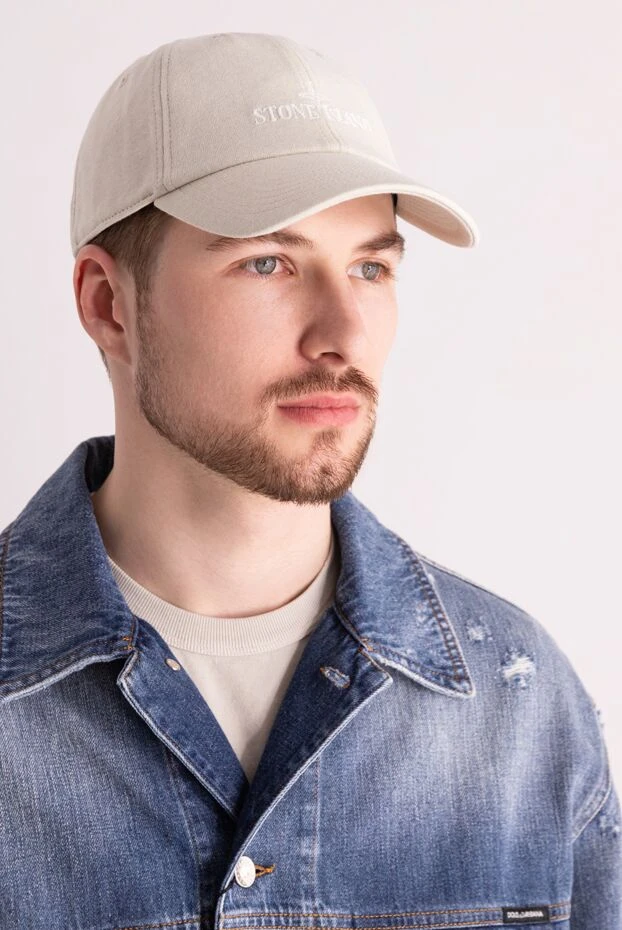 Stone Island man cotton cap for men, beige купить с ценами и фото 177283 - photo 2