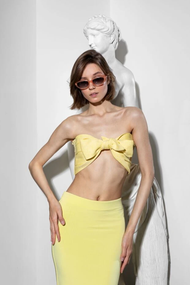 Forte dei Marmi Couture әйелдерге арналған сары зығыр көйлек 177298 - фото 2