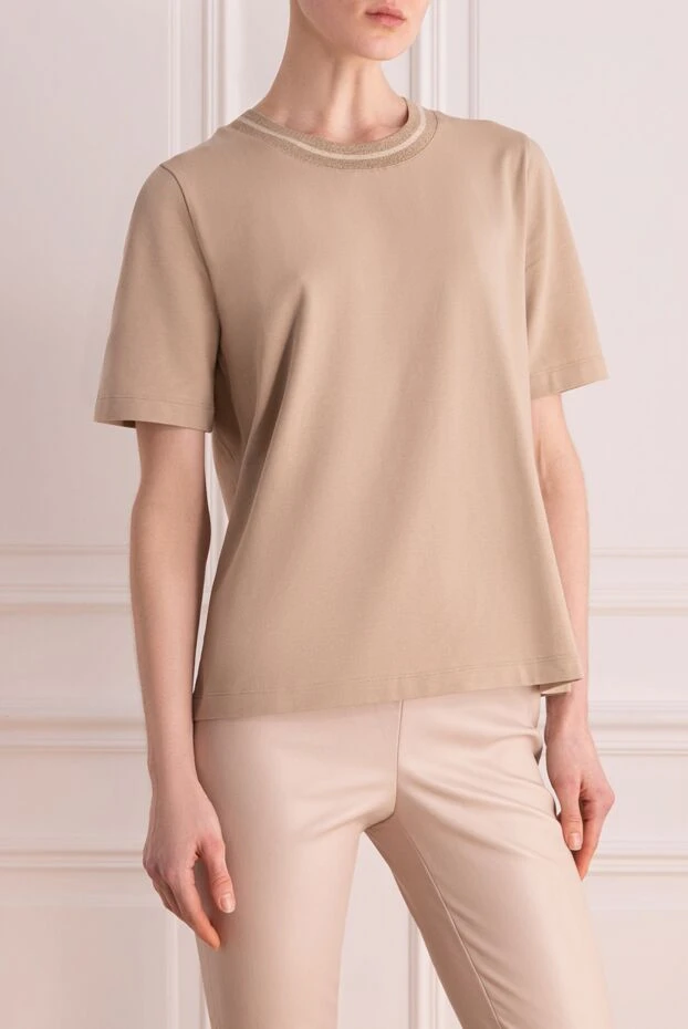Panicale футболка из хлопка и эластана женская бежевая 177349 - фото 3