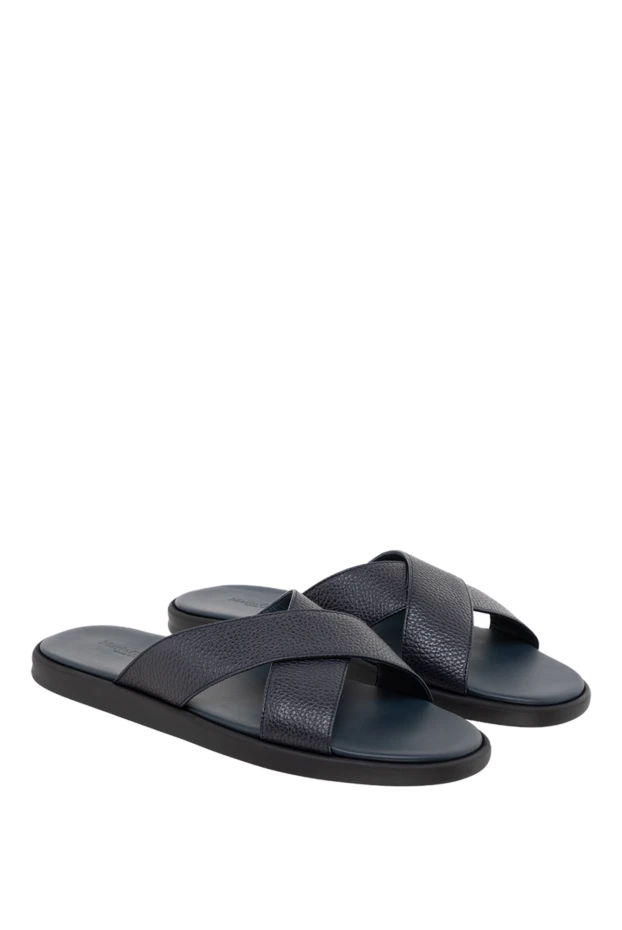 Doucal`s тёмно-синие кожаные сланцы из зернистой кожи на плоской подошве
 177585 - фото 3