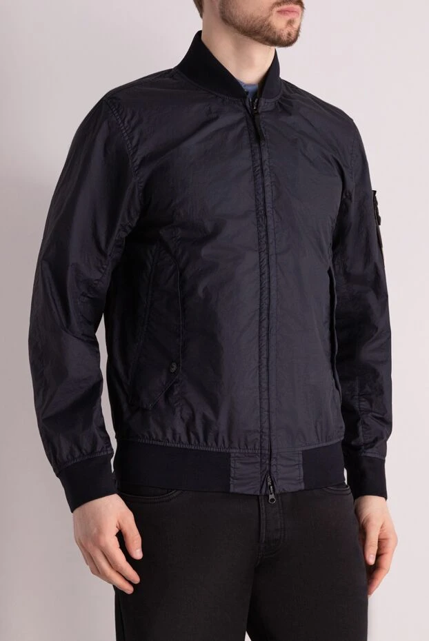 Stone Island мужской бомбер тёмно-синего цвета из плотного материала с воротником-стойкой 177607 - фото 3