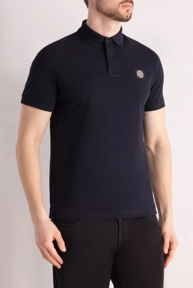 Stone Island классическое синее мужское поло из хлопка с логотипом
 177609 - фото 3