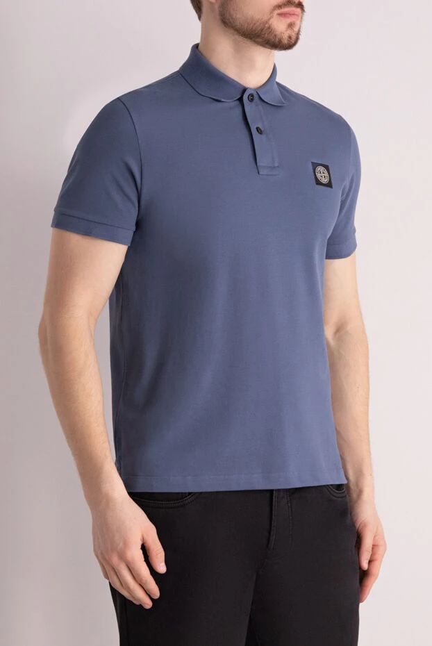 Stone Island голубое поло с воротником на пуговицах и фирменным патчем 177611 - фото 3
