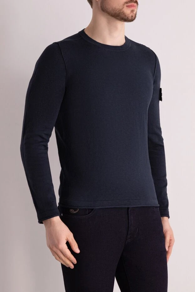 Stone Island мужской джемпер из хлопка тёмно-синего цвета с фирменным нашивным патчем 177625 - фото 3